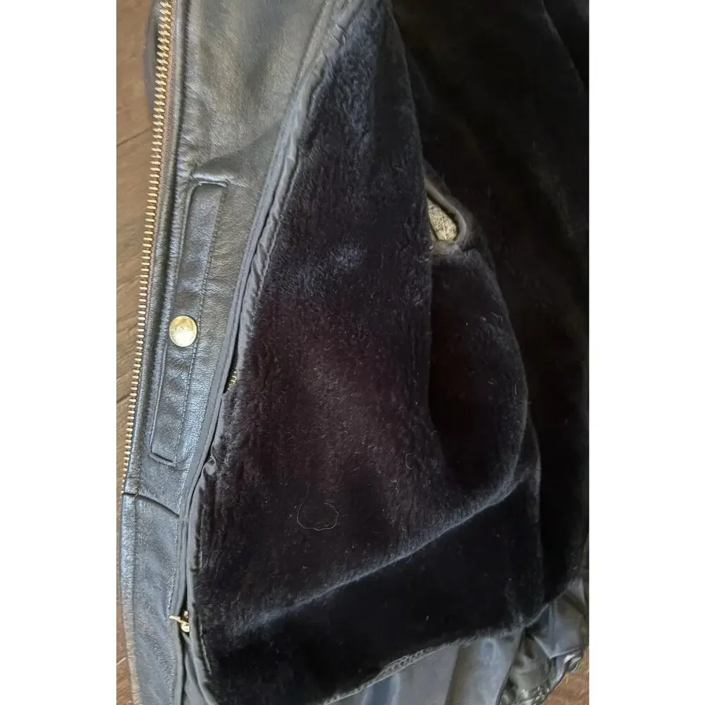 Vintage Womens Black Leather Moto Jacket Fur Lined Biker 12 Vtg Zip Liner - Picture 8 of 16